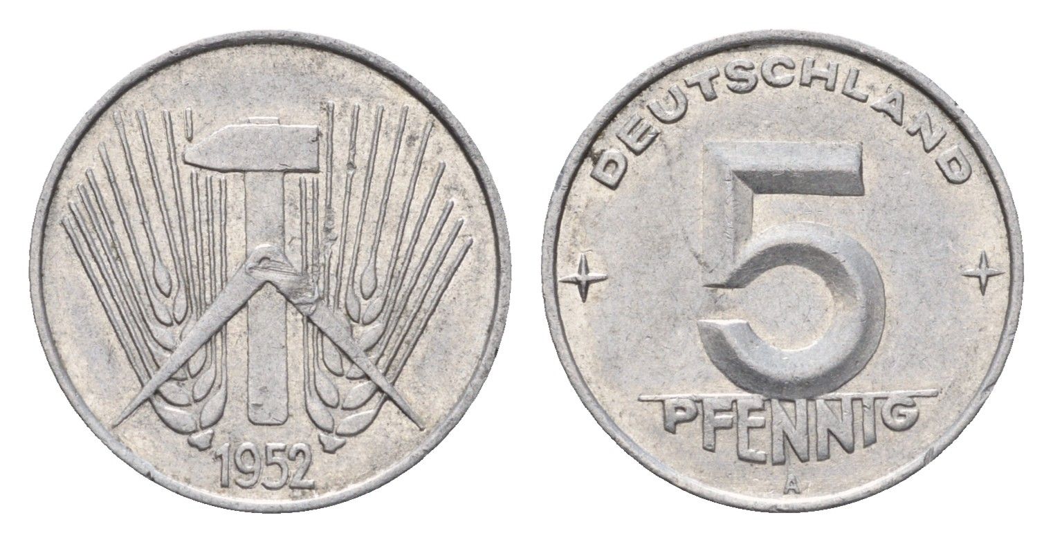 ГДР 5 пфеннигов 1952 A KM 6 алюминий 4684-249