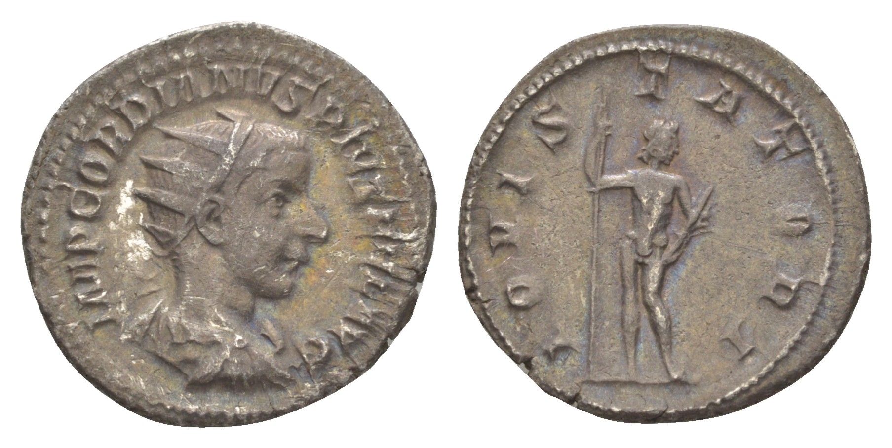 Римская Империя антониниан 241-243 Гордиан III, IMP GORDIANVS PIVS FEL AVG, бюст императора/IOVI STATORI, Юпитер, Рим RIC 84 серебро 650-315