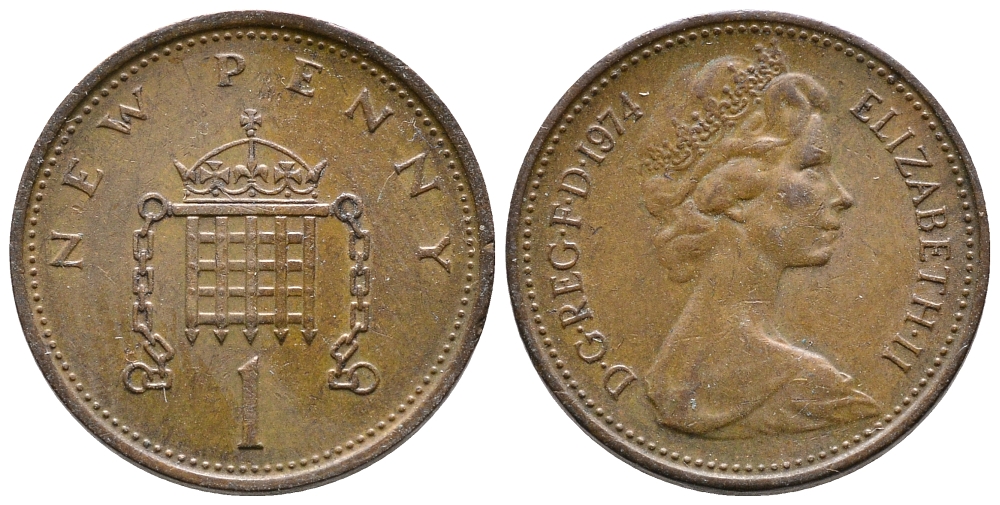 Великобритания 1 пенни 1974 Елизавета II (1952-2022) KM 915, Spink 4237 (B1) бронза 72-717