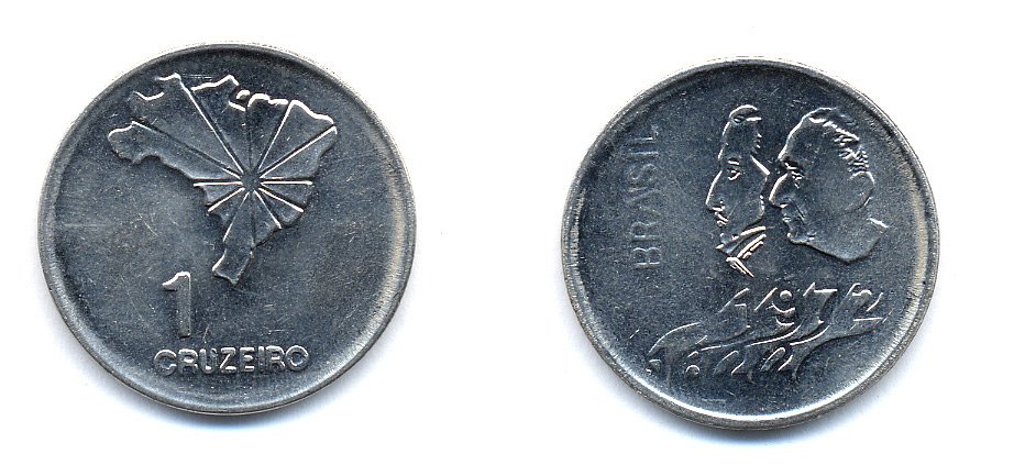 Бразилия 1 крузейро 1972 150 лет независимости KM 582 никель aUNC 51-5716