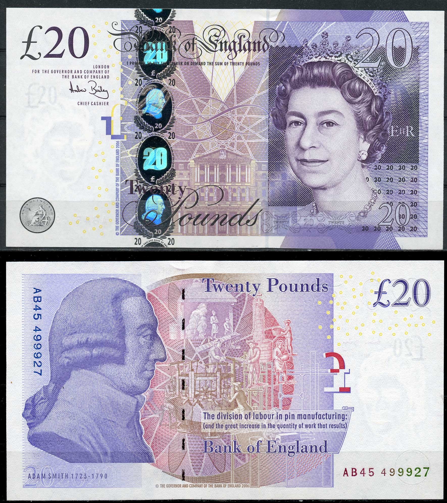 Великобритания 20 фунтов 2006 подпись A. Bailey Pick 392 а  бумага  UNC (пресс) 6266-45-2-1