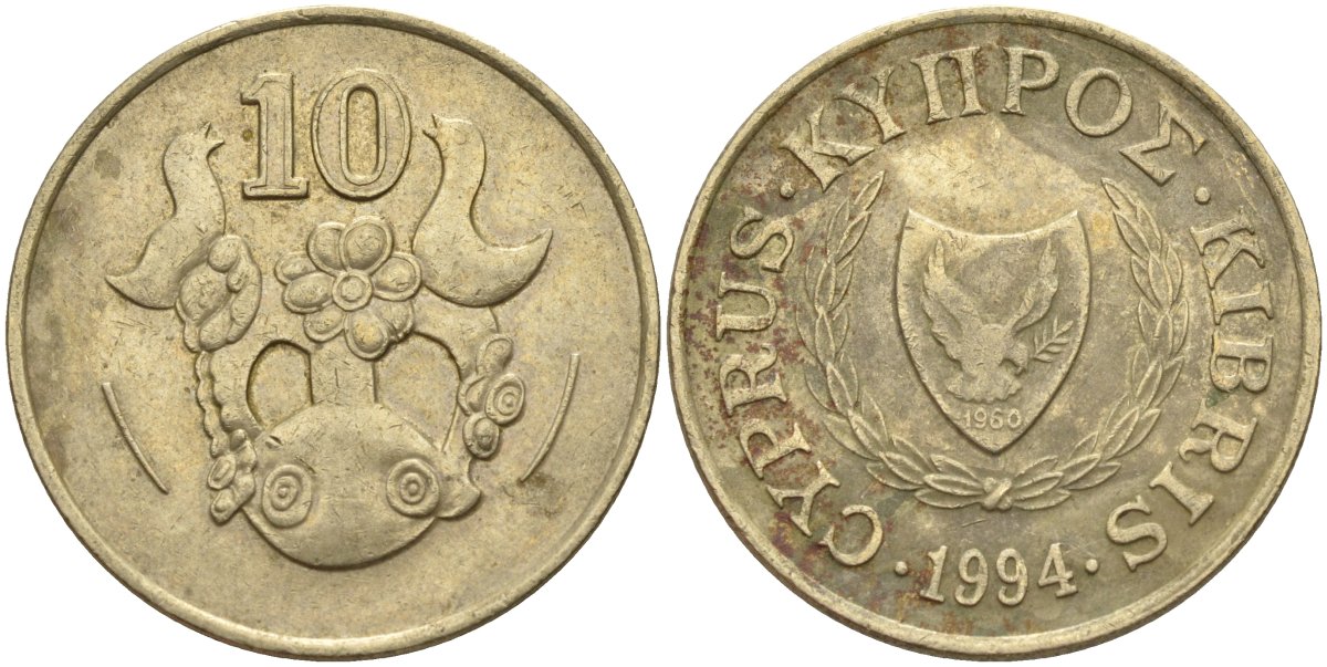 Кипр 10 центов 1994 KM 56.3 никель латунь 4141-1215