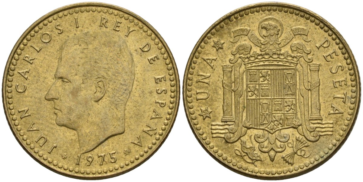 Испания 1 песета 1975 (80) Хуан Карлос I (1975-2014) KM 806 алюминиевая бронза 4604-227