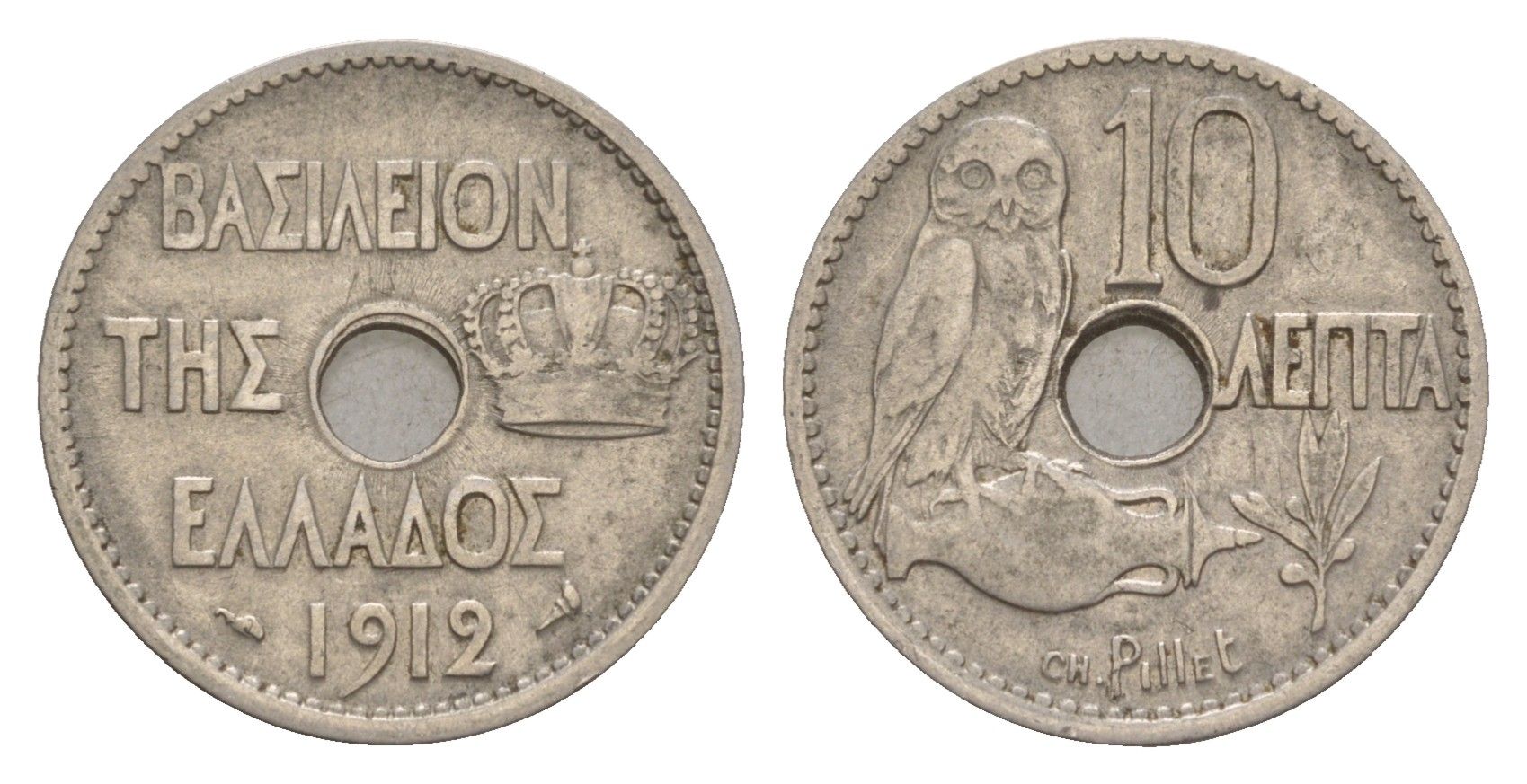 Греция 10 лепт 1912 Георг I (1863-1913), сова KM 63 никель 4655-415