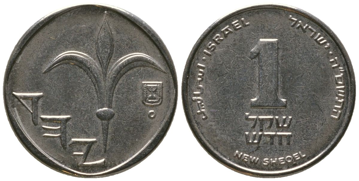 Израиль 1 новый шекель 2005 JE 5765 KM 160a сталь плакированная никелем 4396-829