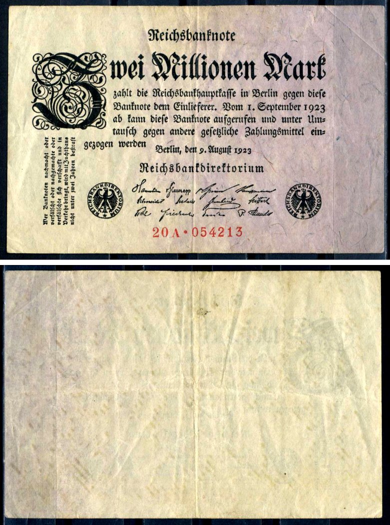 Германия 2000000 марок 1923 Pick 103 (3) бумага 7553-32-1-2