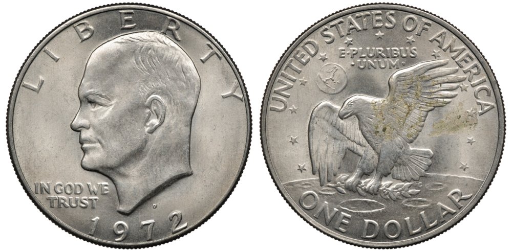 США 1 доллар 1972 D, Президент Эйзенхауэр, лунный орел KM 203 медь плакированная медно-никелем 4558-1132