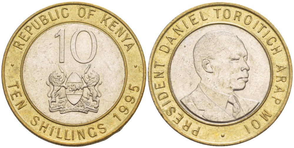 Кения 10 шиллингов 1995 Дэниэл арап Мои KM 27 биметалл 4541-1132