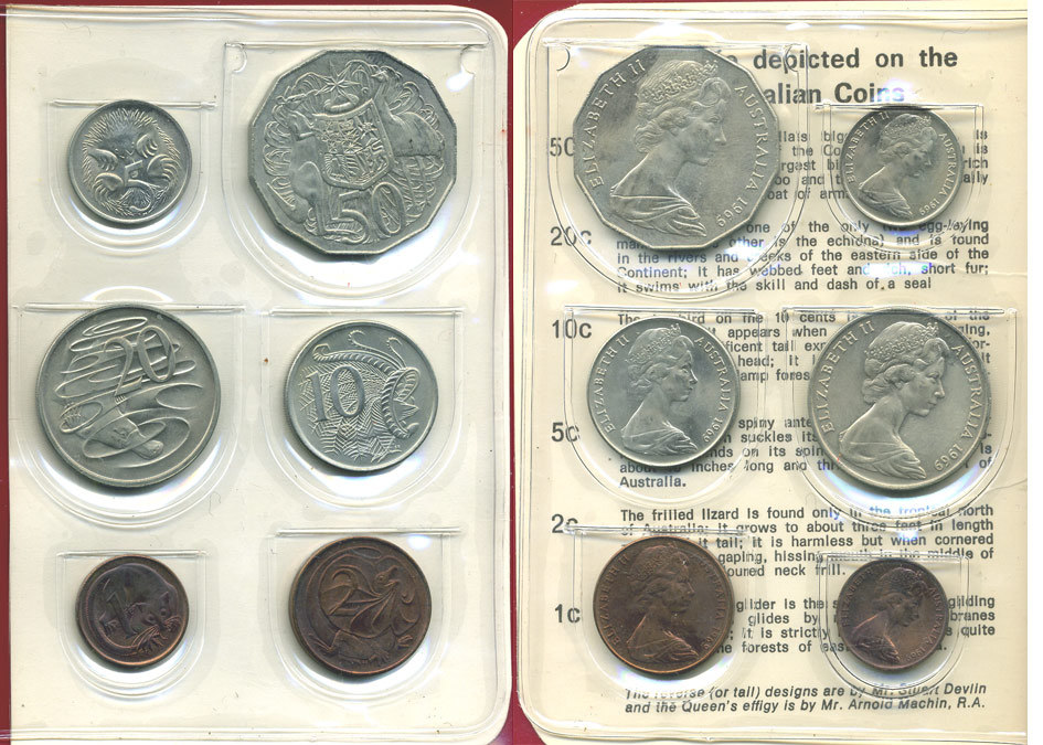 Австралия набор из 6 монет 1969 в оригинальном буклете, с сертификатом UNC 3-6-3-3