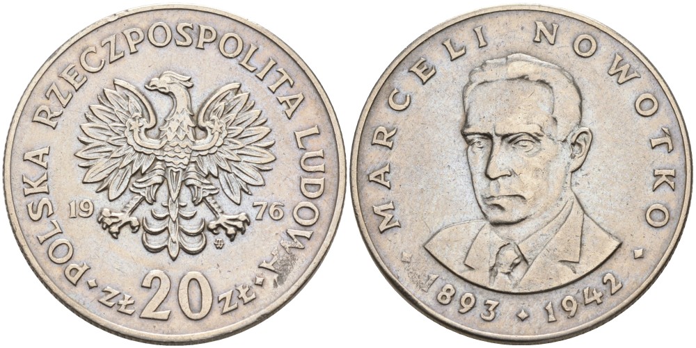 Польша 20 злотых 1976 MW, Марцелий Новотко KM 69, Parchimowicz 246c медно-никель 189-841