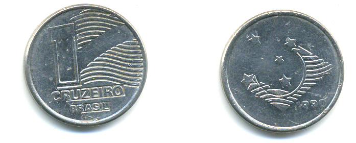Бразилия 1 крузейро 1990 KM 617 нержавеющая сталь aUNC 93-757