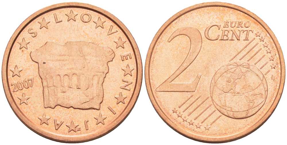СЛОВЕНИЯ 2 ЕВРОЦЕНТА 2007 КНЯЖЕСКИЙ КАМЕНЬ ВЛАСТИ KM 69 сталь плакированная медью UNC 214-411