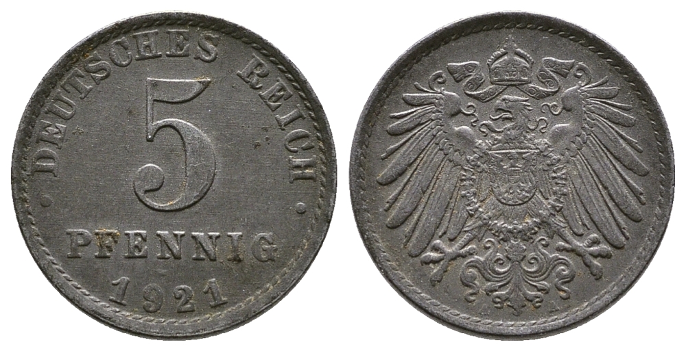 Германия 5 пфеннигов 1921 A KM 19, J. 297, Weege 5 железо 4380-156