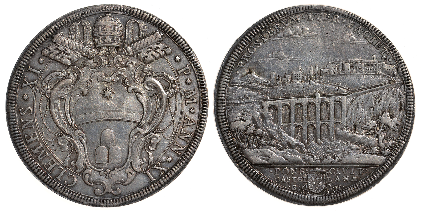 Ватикан 1 пиастр 1711 виадук Чивита-Кастеллана Dav. 1443 серебро 00-000-00