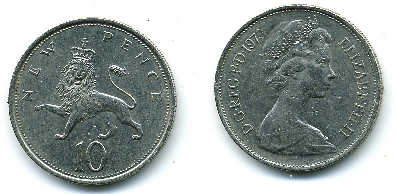 Великобритания 10 пенсов 1973 Елизавета II (1952-2022) KM 912, Spink 4231 (F1) медно-никель  4110-1324