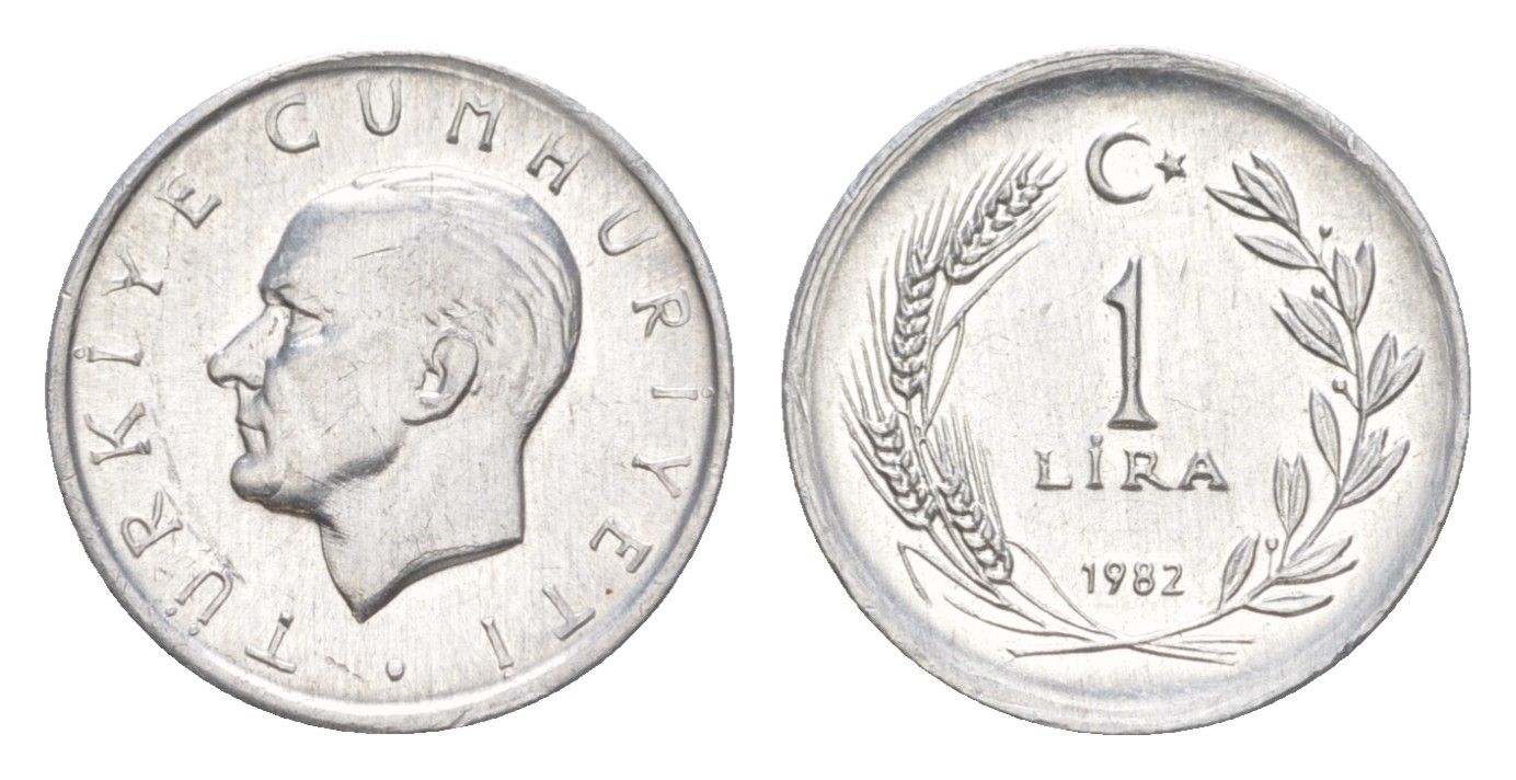 Турция 1 лира 1982 Кемаль Ататюрк KM 990 алюминий UNC 4647-629