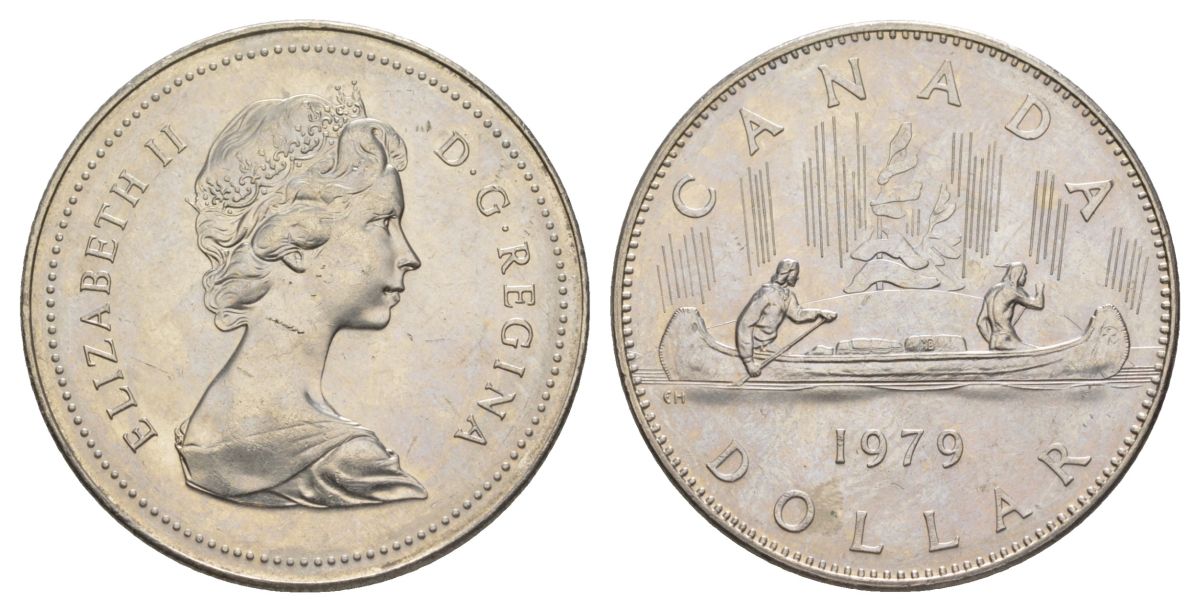 Канада 1 доллар 1979 Елизавета II (1952-2022), каноэ KM 120 никель UNC 4185-731
