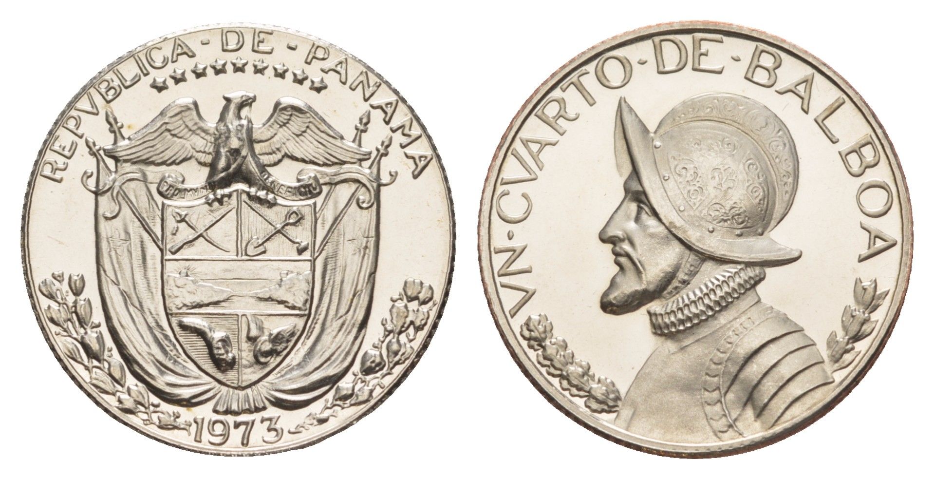 Панама 1/4 бальбоа (25 сентесимо) 1973 тираж 17.000 экземпляров KM 11.2a медь плакированная медно-никелем PROOF 1522-413