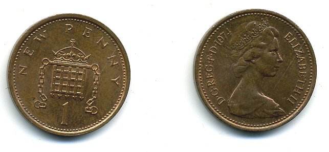 Великобритания 1 пенни 1974 Елизавета II (1952-2022) КМ 915, Spink B1 бронза 4110-754
