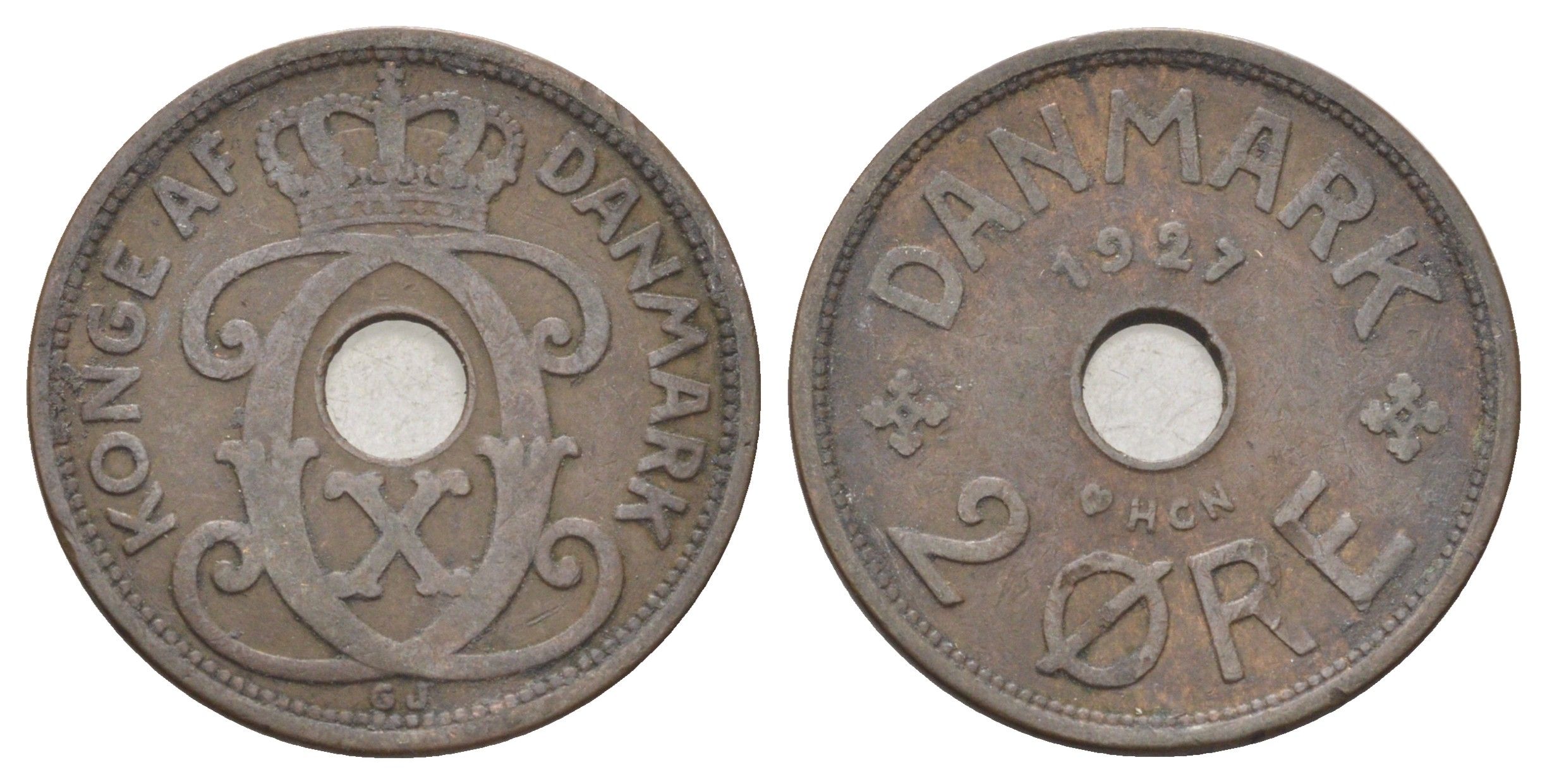 Дания 2 эре 1927 NCH, Кристиан X (1912-1947) KM 827 бронза 4701-648