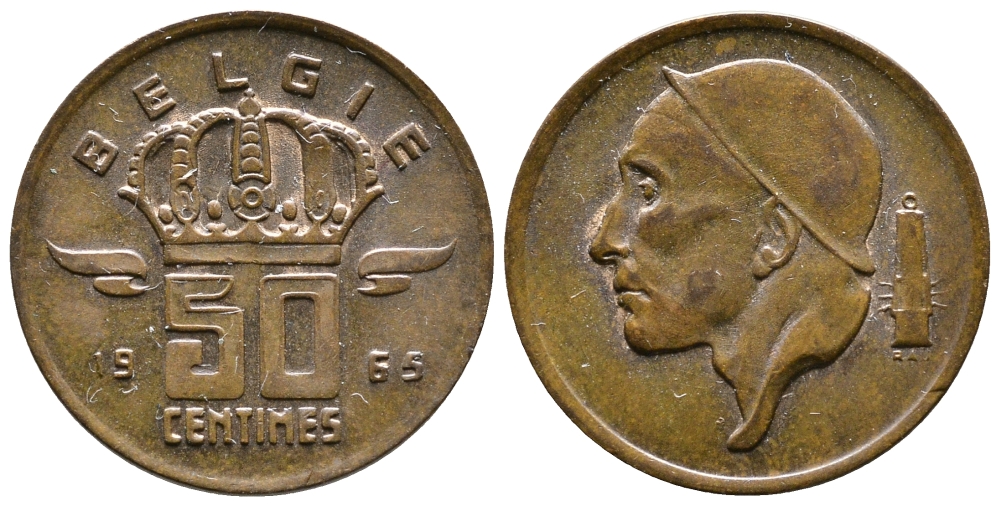БЕЛЬГИЯ 50 САНТИМОВ 1965 BELGIE KM 149.1 бронза 4383-1141