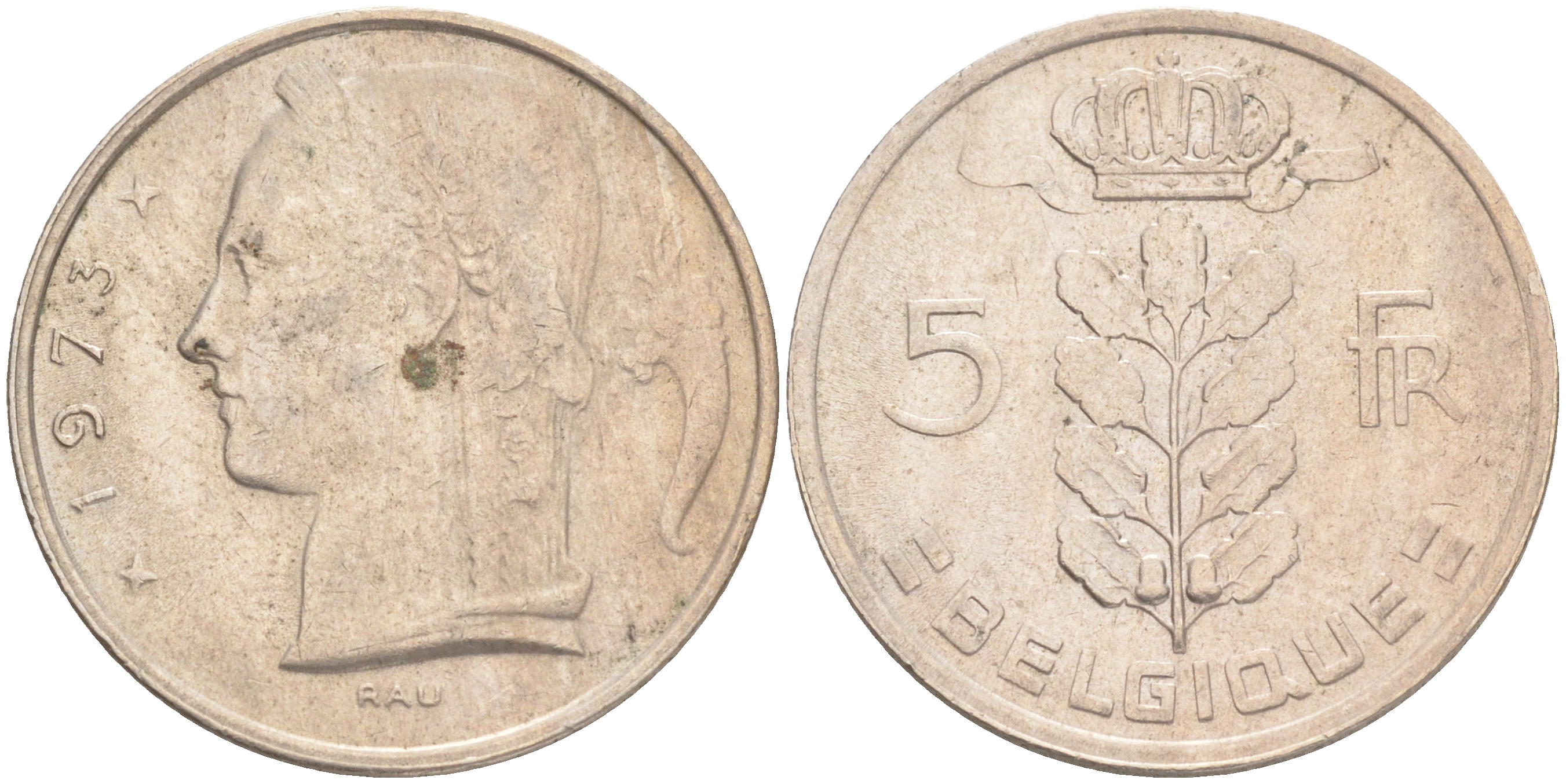БЕЛЬГИЯ 5 ФРАНКОВ 1973 BELGIQUE KM 134.1 медно-никель 4556-545