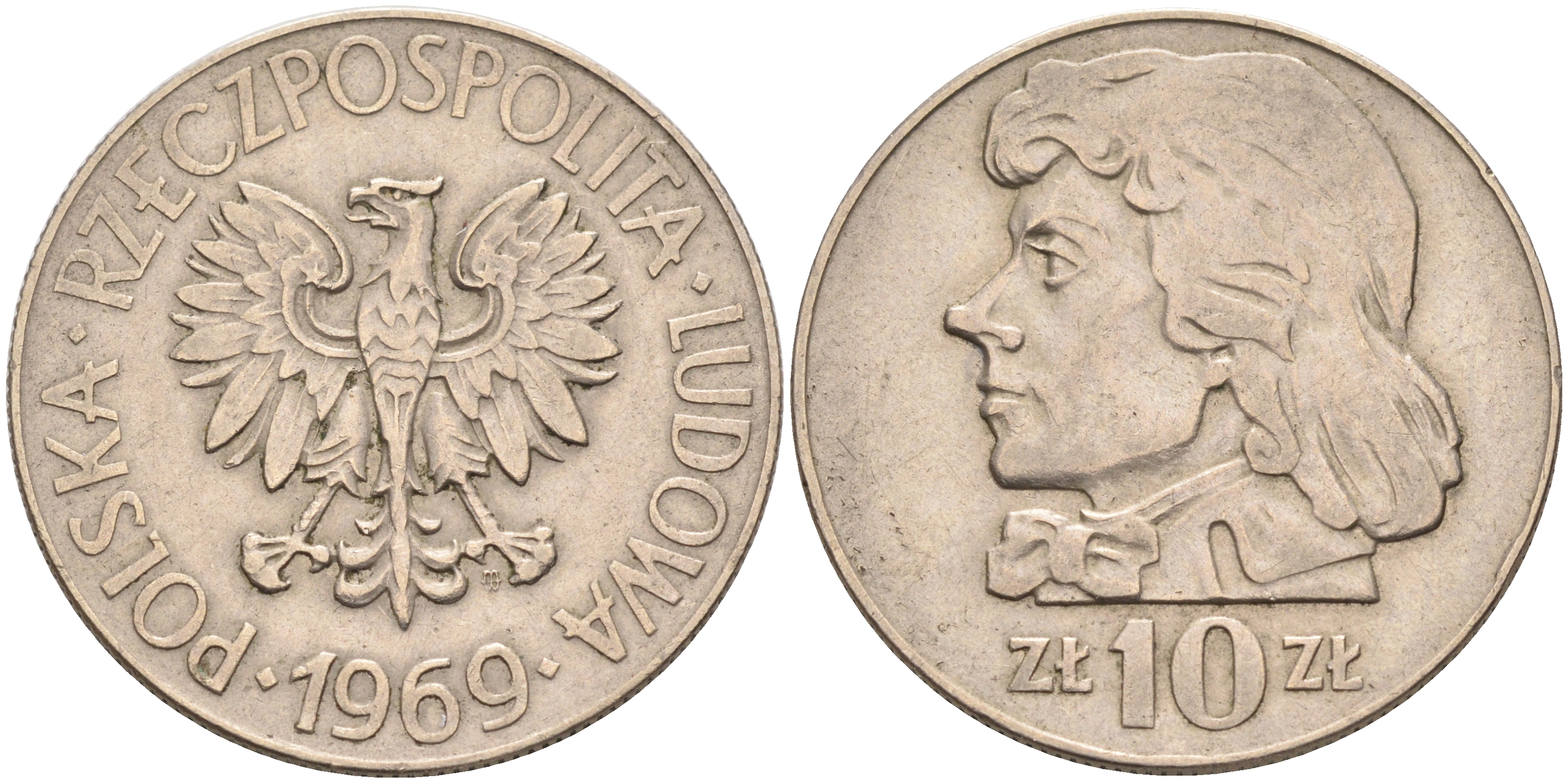 Польша 10 злотых 1969 MW, Тадеуш Костюшко KM 50a медно-никель    4148-1255
