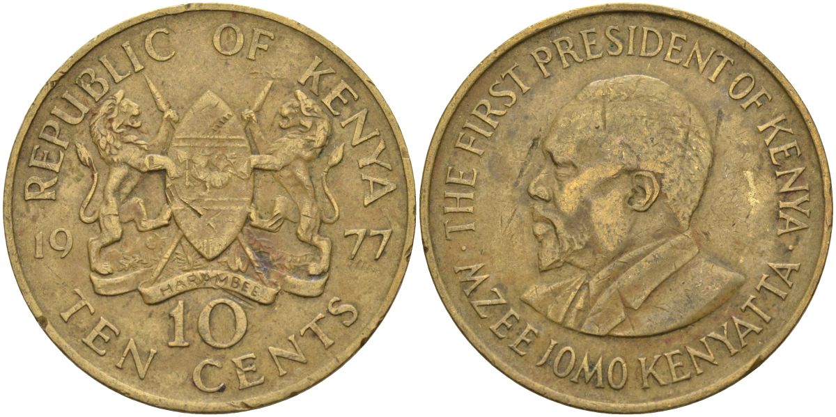 Кения 10 центов 1977 Джомо Кениата KM 11 никель латунь 4590-924