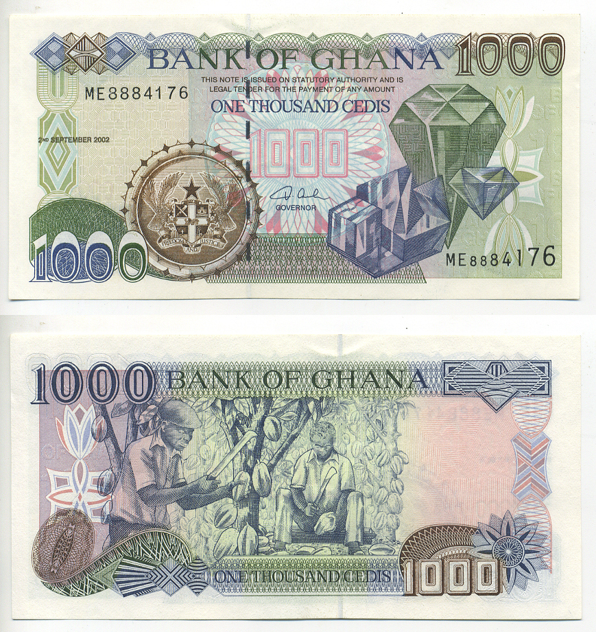 Гана 1000 седи 2002 алмазы, сбор урожая какао Pick 32h бумага UNC (пресс) 6278-64-3