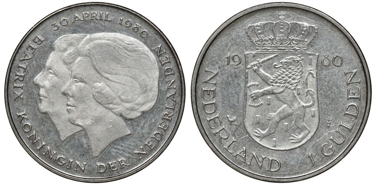 Нидерланды 1 гульден 1980 на коронацию Беатрикс, 30 апреля 1980 KM 200 никель 72-1524
