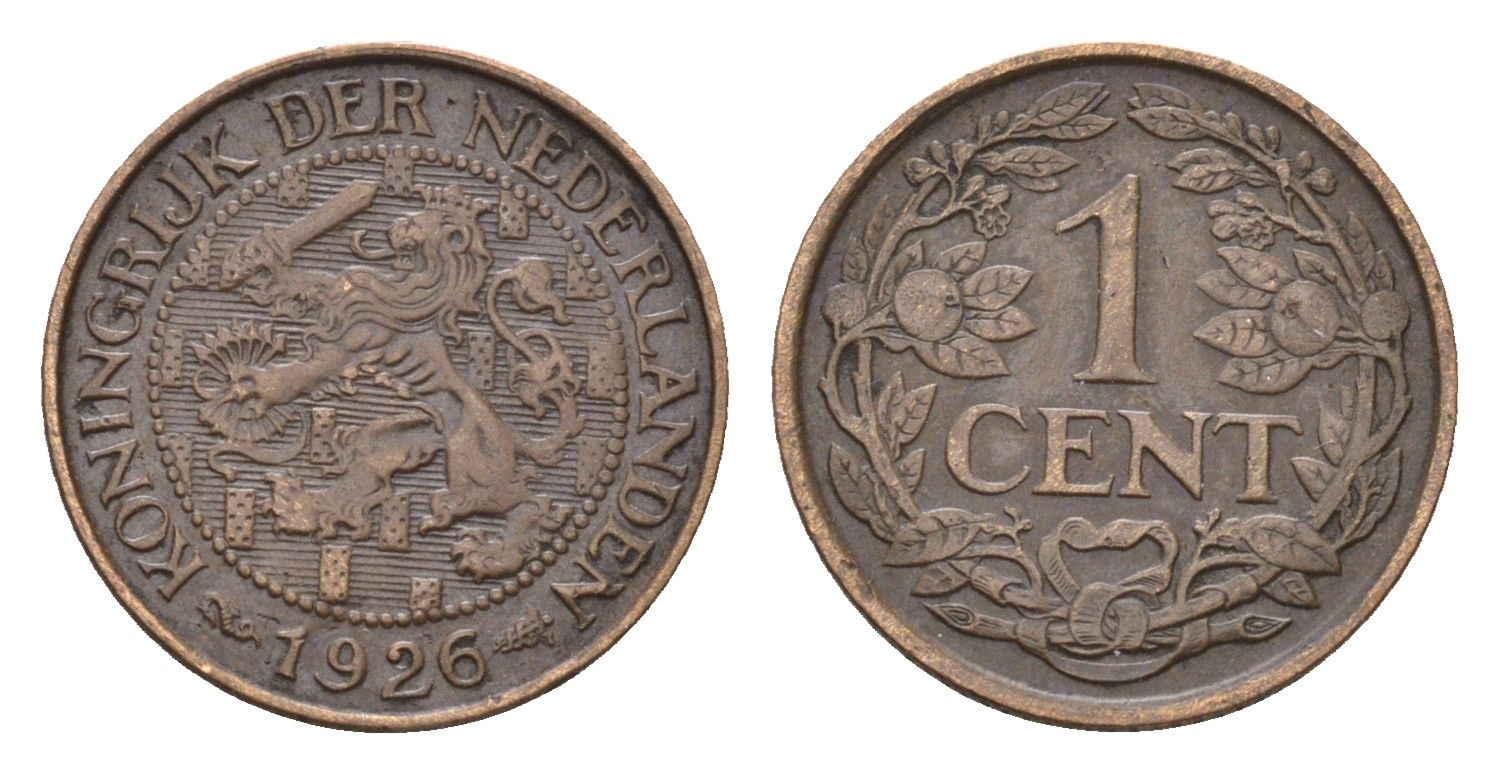 Нидерланды 1 цент 1926 Вильгельмина (1890-1948) KM 152 бронза 4674-1132