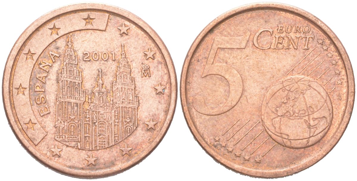 Испания 5 евроцентов 2001 KM 1042 сталь плакированная медью 4613-312