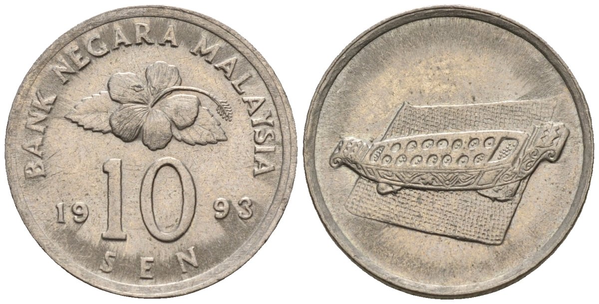 Малайзия 10 сенов 1993 цветок KM 51 медно-никель 4147-159