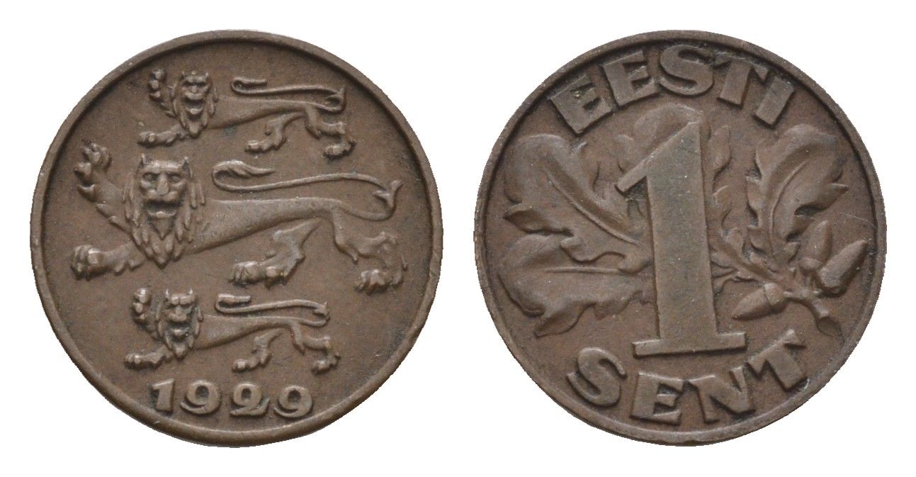 Эстония 1 сент 1929 год-тип KM 10 бронза 26-742