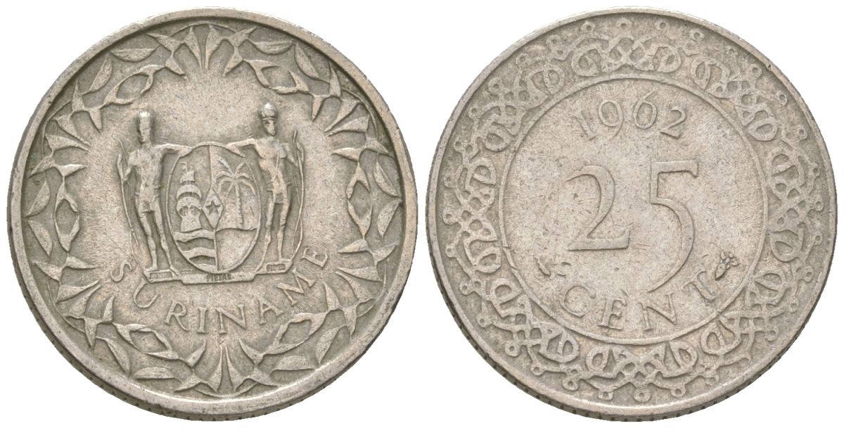 Суринам 25 центов 1962 KM 14 медно-никель 4611-614