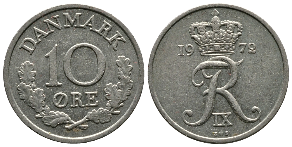 ДАНИЯ 10 ЭРЕ 1972 S; S, ФРЕДЕРИК IX (1947-1972) KM 849.2 медно-никель 83-1212