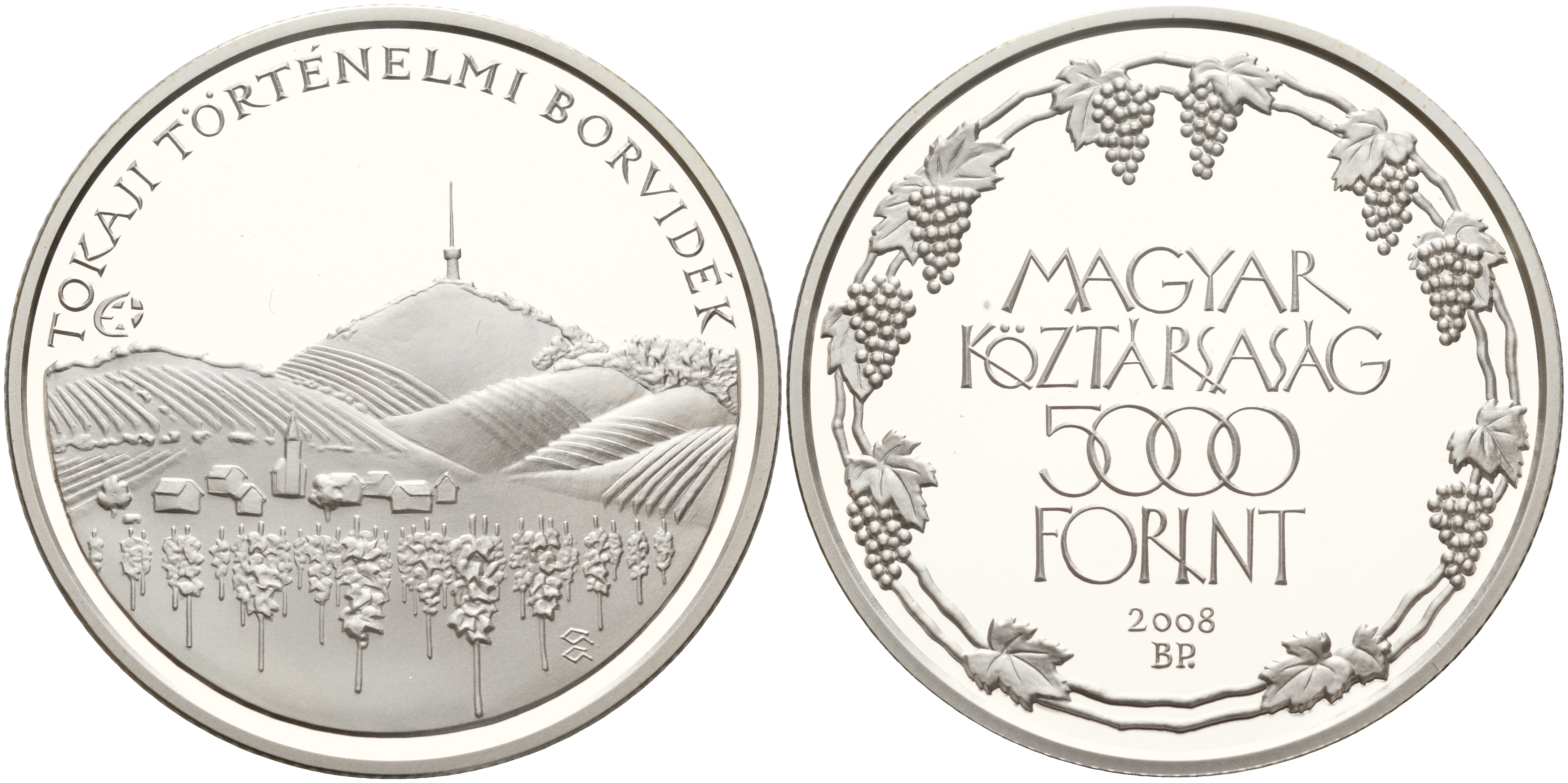 Венгрия 5000 форинтов 2008 Европейское наследие - долина Токай, телебашня KM 811 серебро  PROOF 06-266-25