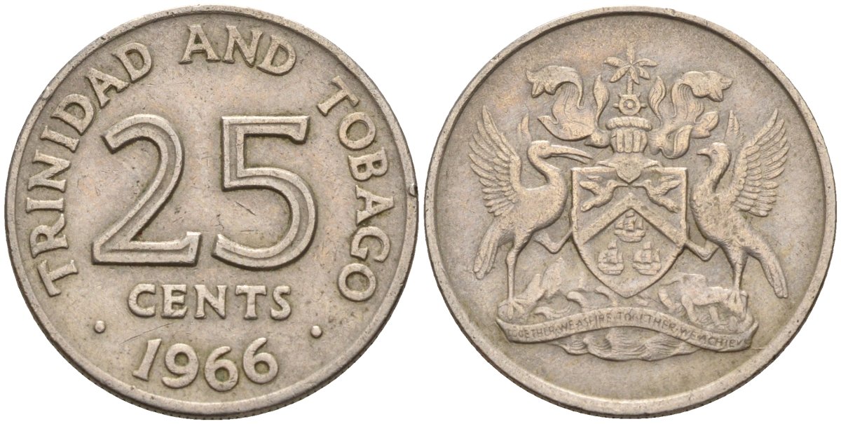 Тринидад и Тобаго 25 центов 1966 герб KM 4 медно-никель 4596-513