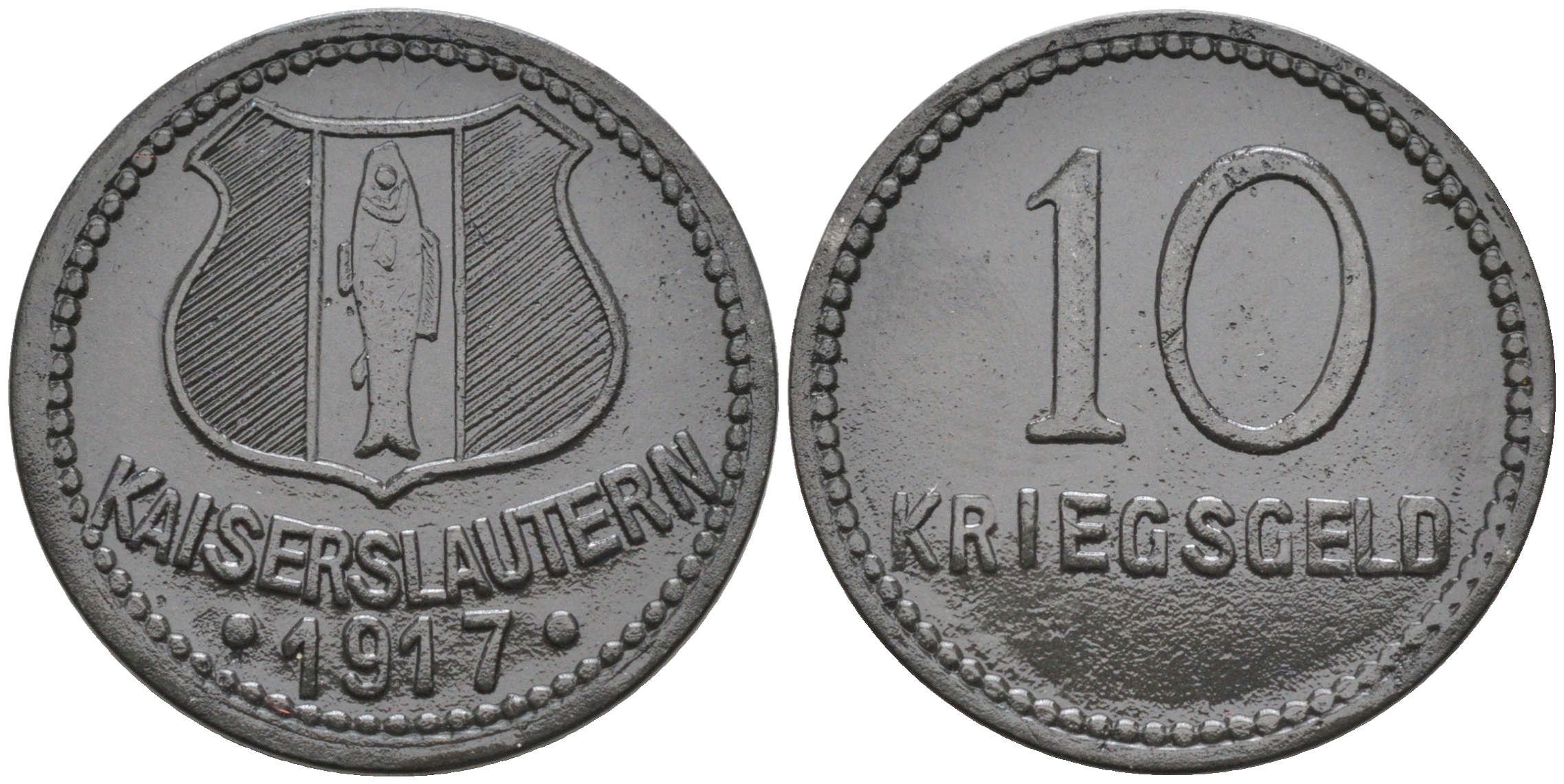 ГЕРМАНИЯ ПФАЛЬЦ КАЙЗЕРЗЛАУТЕРН 10 ПФЕННИГОВ 1917 КРИГСГЕЛЬД цинк 75-1643