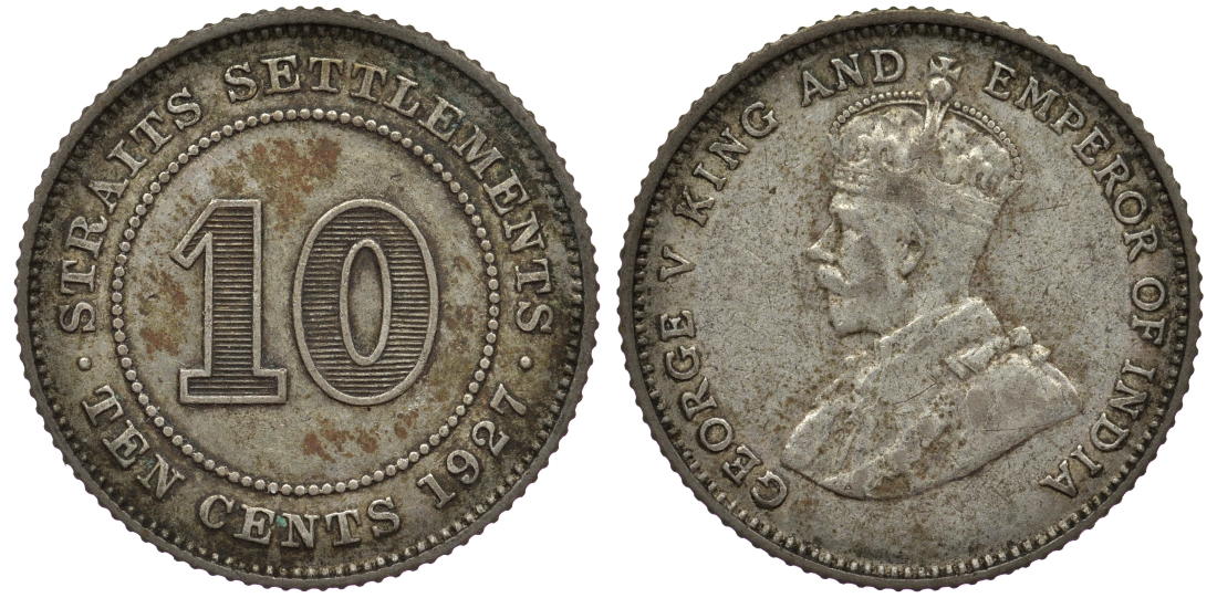 Стрейтс-Сетлментс 10 центов 1927 Георг V (1910-1936) КМ 29b серебро 53-612
