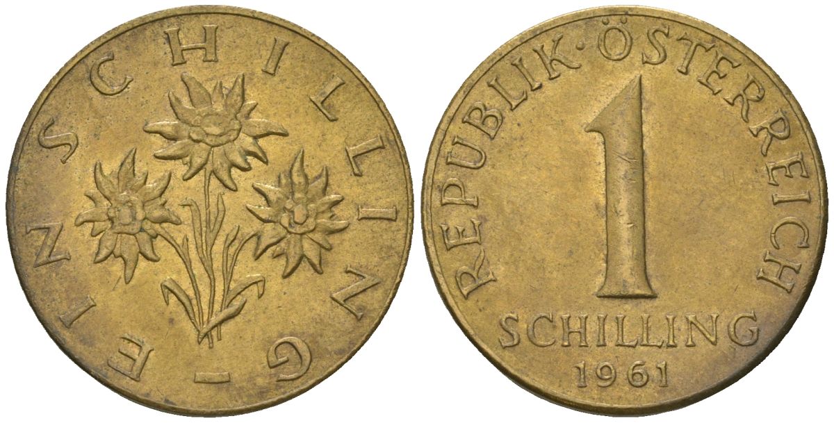 Австрия 1 шиллинг 1961 KM 2886 алюминиевая бронза 4589-327