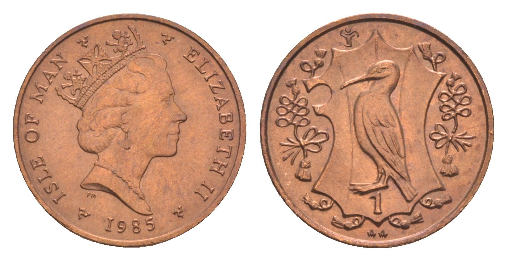 Остров Мэн 1 пенни 1985 PM, Елизавета II (1952-2022) KM 143 бронза UNC 4651-353