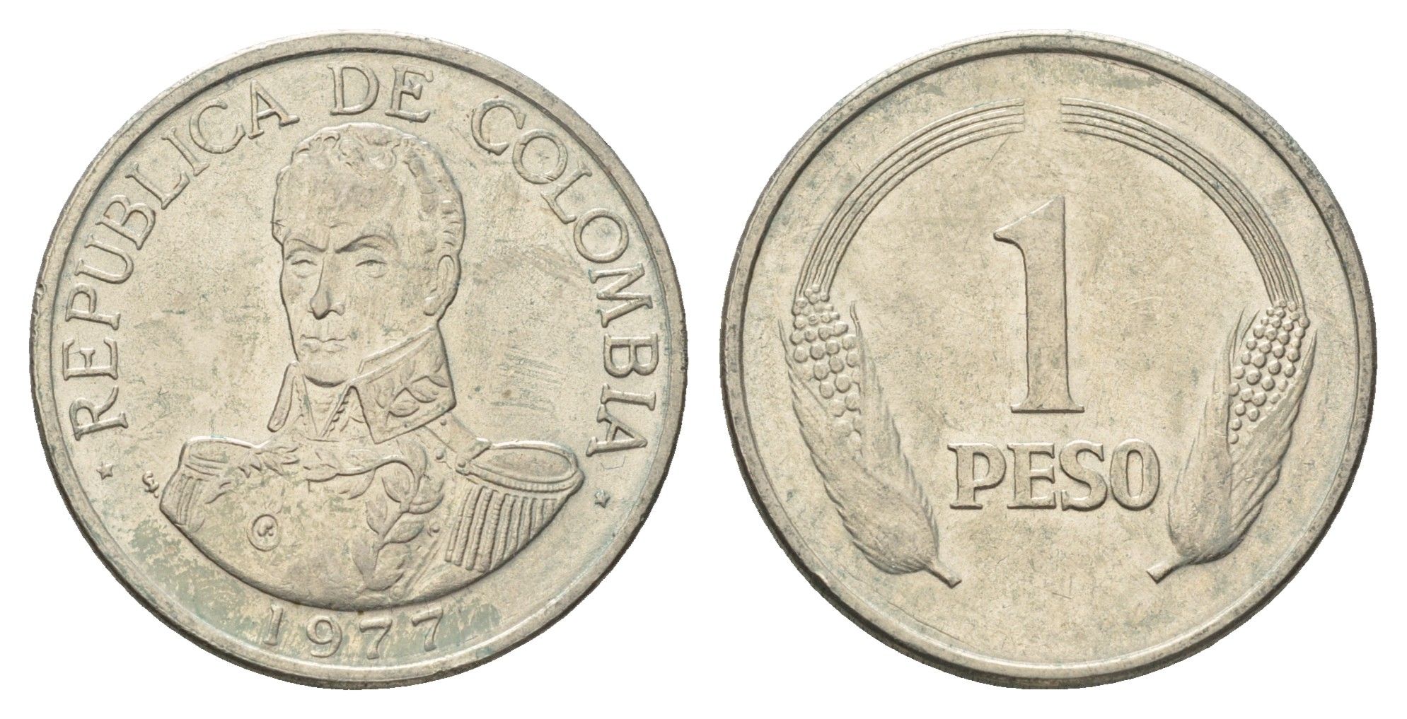 Колумбия 1 песо 1977 Симон Боливар KM 258.2 медно-никель UNC 4698-125