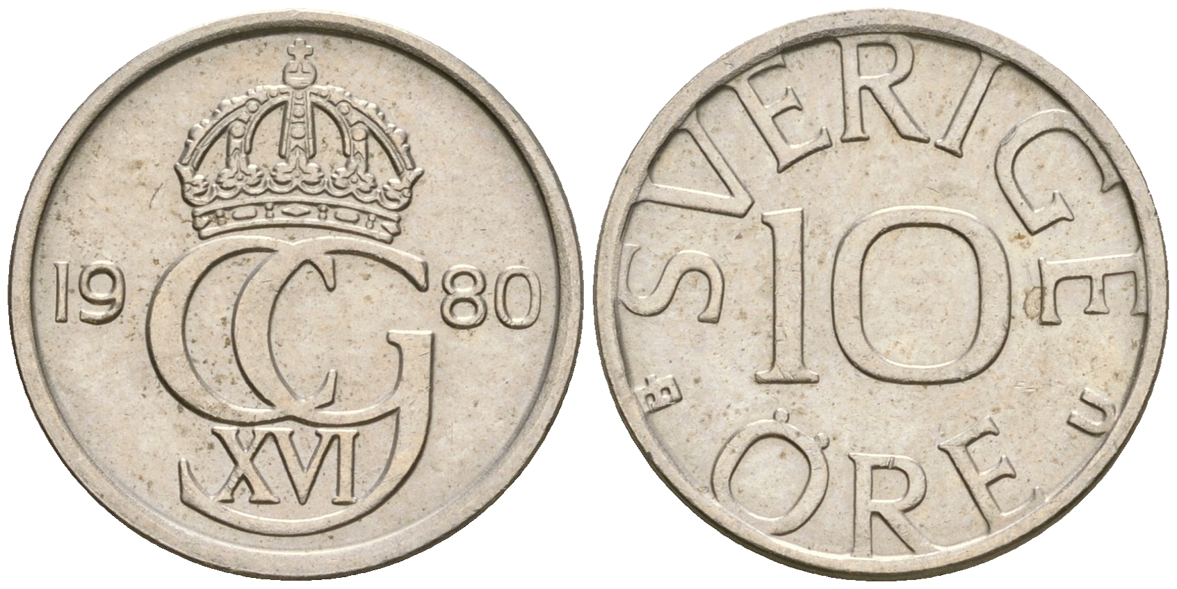 Швеция 10 эре 1980 Карл XVI Густав (1973- ) KM 850 медно-никель 4364-3628