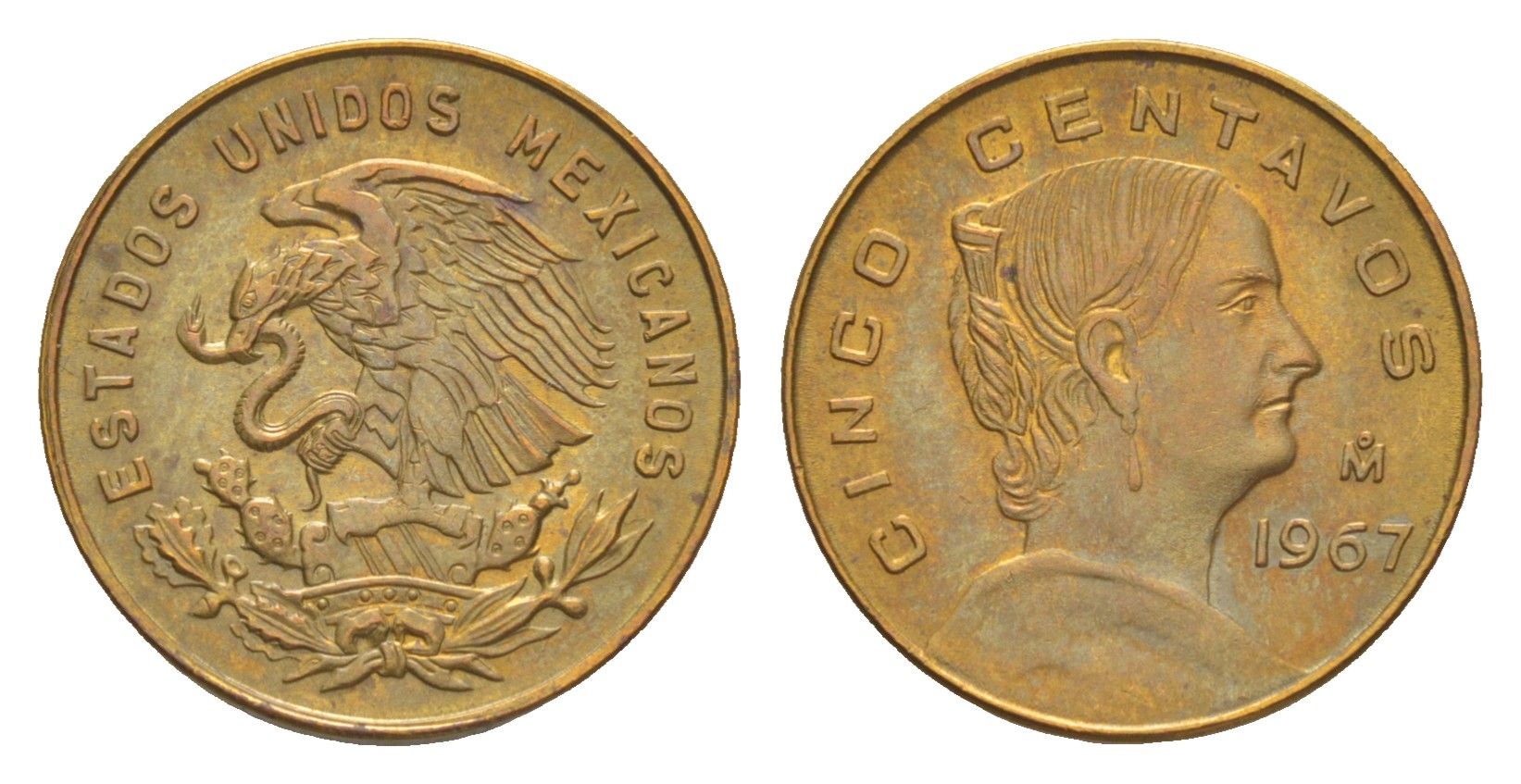 Мексика 5 сентаво 1967 Мо, Жозефа Ортис де Домингес KM 426 латунь UNC 4636-456