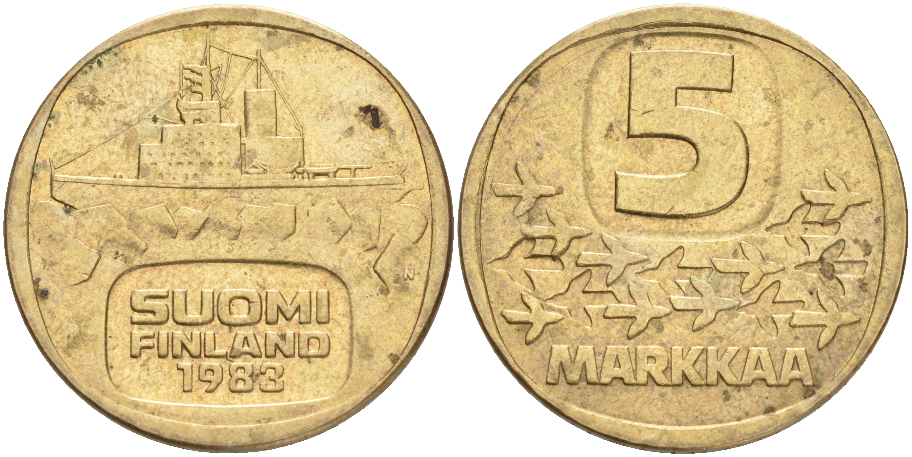 ФИНЛЯНДИЯ 5 МАРОК 1983 N ЛЕДОКОЛ KM 57 алюминиевая бронза 4556-856