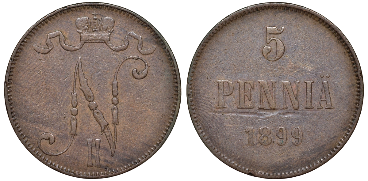 Россия для Финляндии 5 пенни 1899 Биткин 444 медь 51-1144