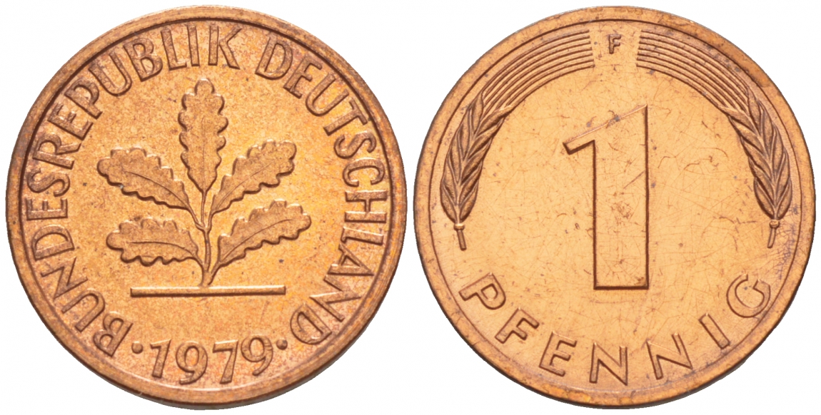 ФРГ 1 ПФЕННИГ 1979 F KM 105, J.380 сталь плакированная медью 4532-1262
