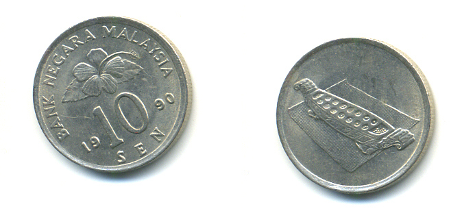 Малайзия 10 сенов 1990 цветок KM 51 медно-никель 176-759