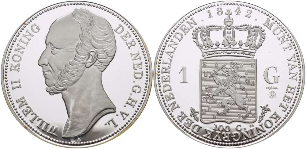 НИДЕРЛАНДЫ МЕДАЛЬ ND 1 ГУЛЬДЕН 1842, ВИЛЛЕМ II, ДИАМЕТР 45 ММ., ВЕС 31,33 ГР. серебро PROOF 00-00
